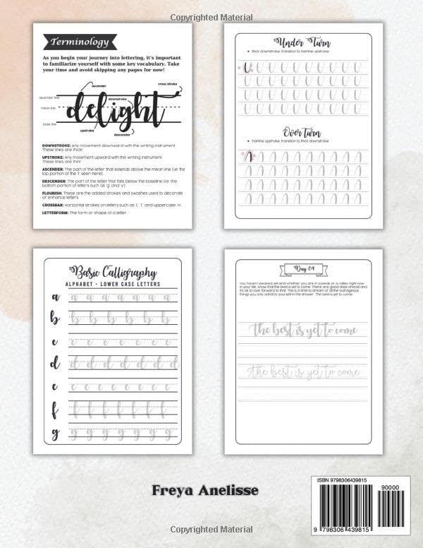 Calligraphy Practice Book: Handlettering Workbook for Beginners including Basic Strokes, Letters, Words, and Mindful Affirmations