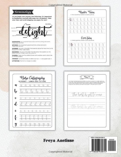 Calligraphy Practice Book: Handlettering Workbook for Beginners including Basic Strokes, Letters, Words, and Mindful Affirmations
