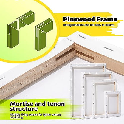 Inburit 12 PCS Multi Size Stretched Blank Canvas for Acrylic & Oil Painting - size: 12PCS+(4sizex3)