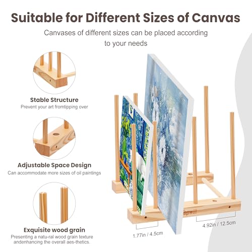 Adjustable Spacing Tabletop Art Drying Rack, Wooden Display Organizer for 10” to 36” Canvases, Compact & Stable Studio Storage for Paintings, Prints, Home Office