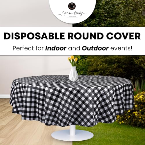 Grandipity Plastic Table Cloth Disposable 12 Pack 84" Round Gingham - color: Black Gingham, size: 84in. Round