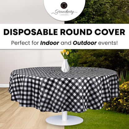 Grandipity Plastic Table Cloth Disposable 12 Pack 84" Round Gingham - color: Black Gingham, size: 84in. Round