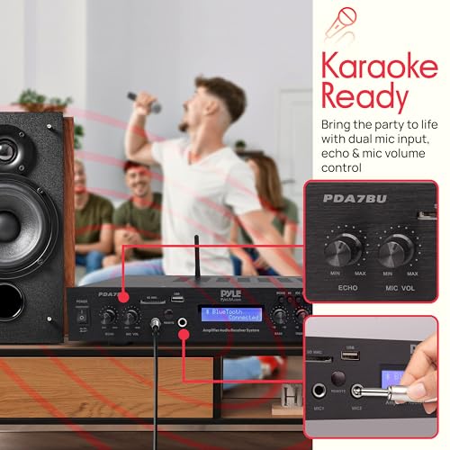 Pyle 5 Channel Rack Mount Bluetooth Amplifier Receiver - 200 Watt Home Theater Amp, Bluetooth Wireless Streaming, MP3/USB/SD/AUX, Digital ID3 LCD Display - PDA7BU.5