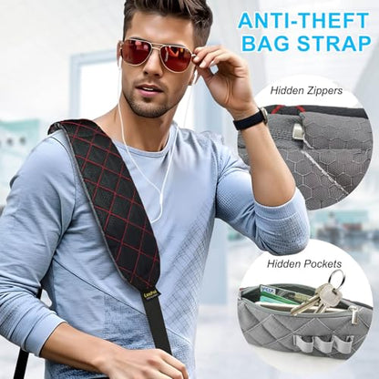 Anti-Theft Shoulder Bag Strap with RFID-Blocking Pockets - 170 Lbs - color: Gray