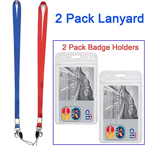 YOUOWO 2Pack Blue Red Lanyards with Clips and Vertical ID Badge Holders - color: Red&blue - 2 Pack