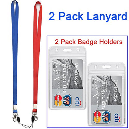 YOUOWO 2Pack Blue Red Lanyards with Clips and Vertical ID Badge Holders - color: Red&blue - 2 Pack