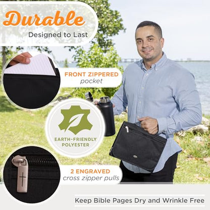 Christian Art Gifts Jesus Fish Badge Men/Women Tri-Fold Bible Cover - color: Poly Black, size: Large