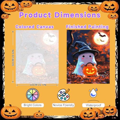 Spooky Paint by Numbers for Adults, Halloween Paint by Number on Canvas - color: MT23084