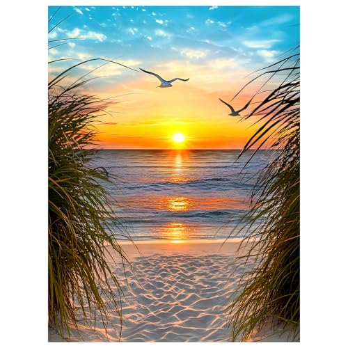 Beach Diamond Art Kits for Adults, Sunset 5D Full Drill Diamond Painting - color: US2532