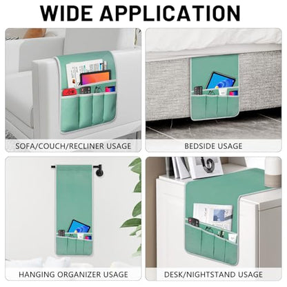 Remote Control Holder for Armchair Caddy, Remote Holder with 5 Pockets - color: MintGreen, size: 35"x12.4"