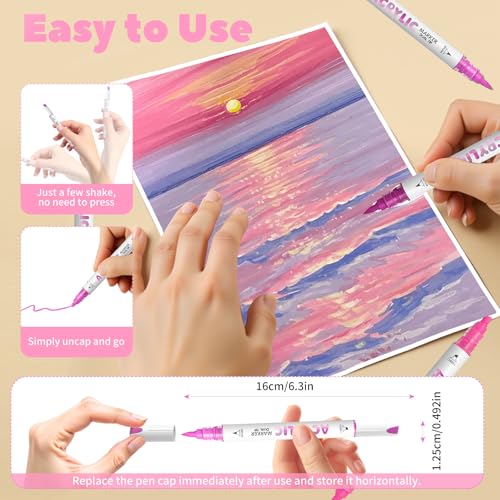 Pink Acrylic Paint Pens, Water Based 12 Colors Dual Tip - color: Pink Series
