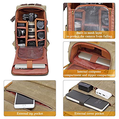 UBAYMAX Canvas Camera Backpack for Canon Nikon Sony DSLR SLR Waterproof - color: Khaki Brown