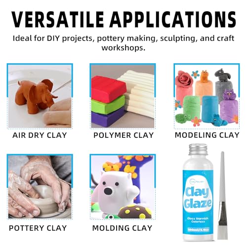 CALPALMY 100ml Air Dry Clay Glaze and 29pcs Clay Tools Kit, Gloss Varnish - color: Gloss, size: 100ml + 29pc Tools