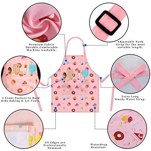 Kids Aprons for Cooking, Toddler Apron for Girls with Pockets Apron for Kid - color: Donut