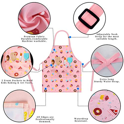 Kids Aprons for Cooking, Toddler Apron for Girls with Pockets Apron for Kid - color: Donut