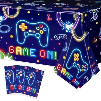 3Pcs Video Game Party Tablecloths Neon Game Party Decorations - color: Video Game