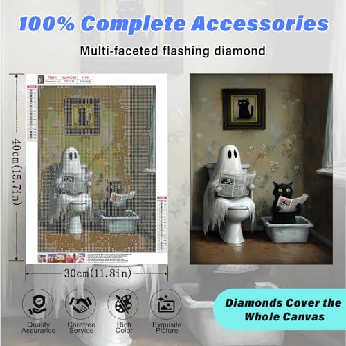Halloween Diamond Art Kits for Adults,Bathroom Ghost Cat Diamond Painting - color: DP03745