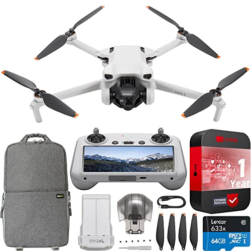 DJI Mini 3 Camera Drone Quadcopter with RC Smart Remote Controller (With Screen), 4K Video, 38min Flight Time, True Vertical Shooting, Intelligent Modes Bundle with Deco Gear Backpack + Accessories - style: RC Starter Kit