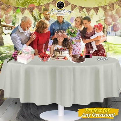 Grandipity Plastic Table Cloth Disposable 12 Pack 84" Round Light Grey - color: Grey, size: 84in. Round