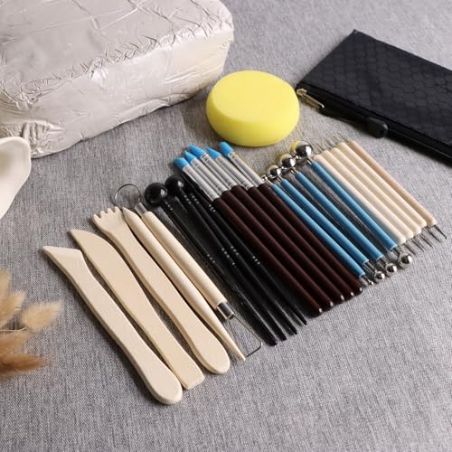 ZEHIQ White Air Dry Clay 2.2 lbs with 25pcs Pottery Sculpting Tools Set - color: 2.2lbs white + tools