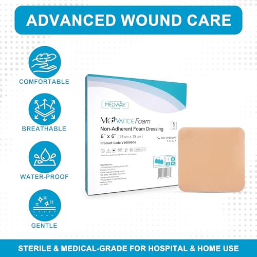 MedVance Waterproof Non-Adhesive Foam Dressing w/o Border, 6"x6", Box of 5 - size: 6"x6" Standard 5 Pack