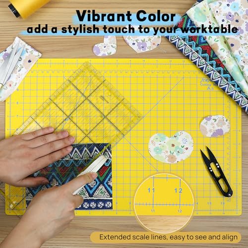 Self Healing Cutting Mat 18" x 12", A3 Double-Sided for Sewing & Quilting - color: Lemon Yellow, size: A3:18‘’x12‘’