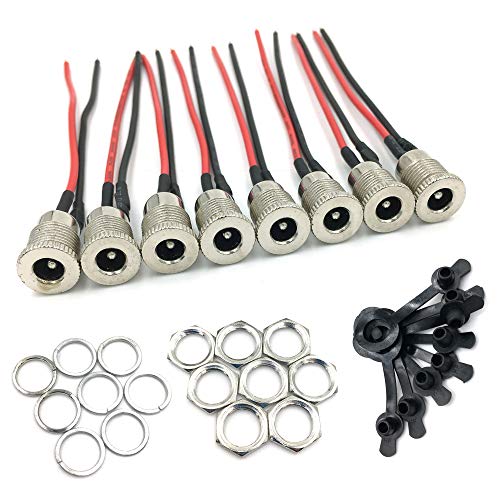 lkelyonewy 8Pack Female DC Threaded Barrel Jack Panel Adapter 5.5mm x 2.1mm Connector 18AWG Wire DC Power Jack Panel Mount Socket 2 Pin Solder Type with Dustproof Plug for MP3 Phone Audio Video