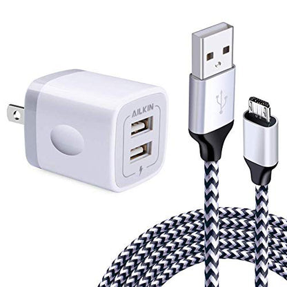 Fast Wall Charger Adapter with Android Micro USB Cable Plug Cube for Kindle - color: White, style: Micro
