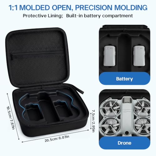 Carrying Case for DJI Neo 2, Portable Hard Shell Travel Case with Carabiner - color: black