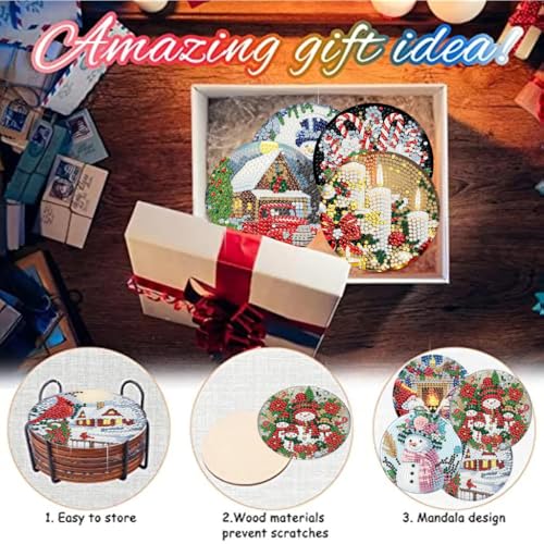 8 Pack Christmas Diamond Art Coasters,Diamond Painting Coasters Kits - color: Christmas Coasters
