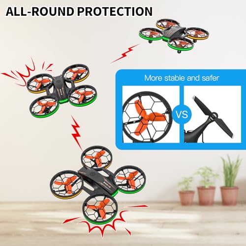 Drones - RC Drone with Auto Hovering and Headless Mode, Quadcopter with LED Light, Propeller Full Protect, 3D Flips, 3 Batteries, Remote Control, Best Gifts
