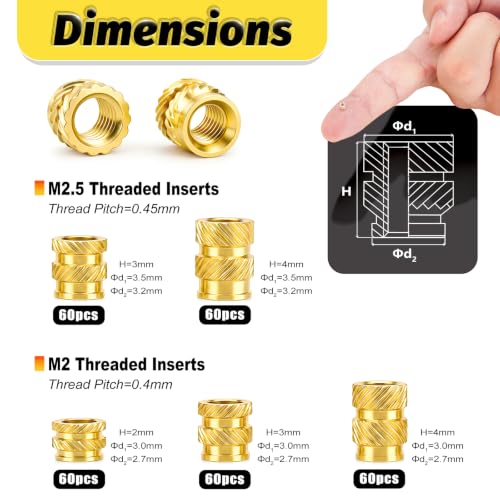 KADRICK 300PCS M2 M2.5 Heat Set Inserts Kit,M2*3/4/5mm*3mm M2.5*3/4mm*3.5mm - size: M2 M2.5 Kit H2-4mm 300Pcs + Tools