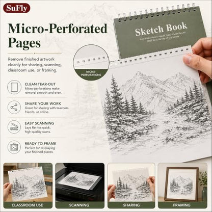 SuFly Sketch Book 9x12, 100-Sheet Drawing Paper Pad, 68lb/100gsm, Acid-Free