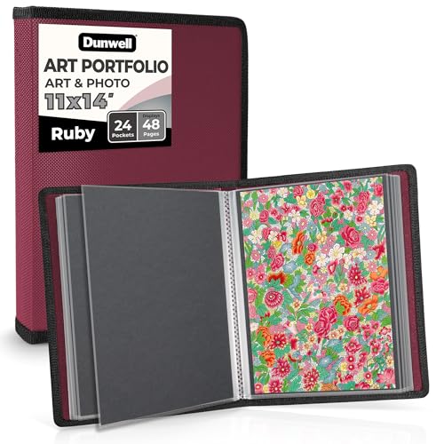 Dunwell 11x14 Art Portfolio Binder, 24-Sleeve, Mounting Paper, Ruby - color: Ruby, size: 11x14" w/ BLK Paper