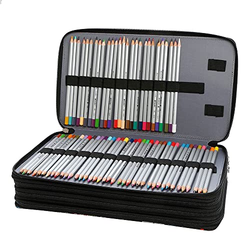 300 Slots Pencil Case 4-Layer Zipped Holder w/Handle - color: Black, size: 300