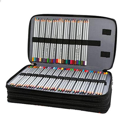 300 Slots Pencil Case 4-Layer Zipped Holder w/Handle - color: Black, size: 300
