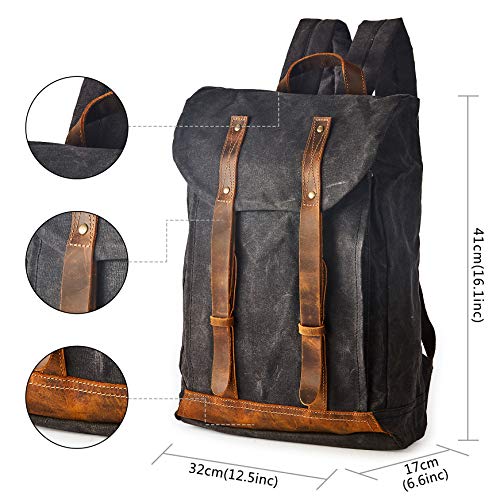 Heavy-Duty Waxed Canvas Rucksack Backpack - color: Gray, size: 400 x 340 x 190 mm - Standard