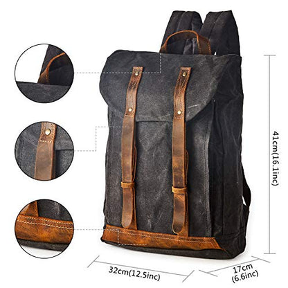 Heavy-Duty Waxed Canvas Rucksack Backpack - color: Gray, size: 400 x 340 x 190 mm - Standard