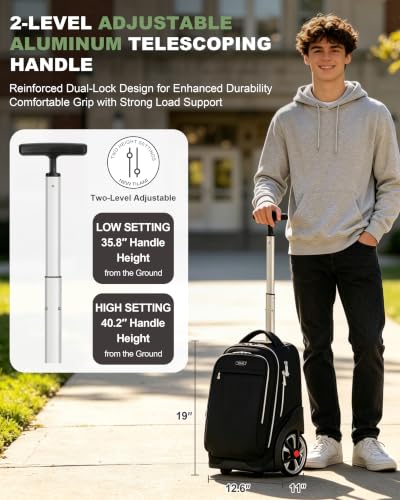 NEW TILAMI 19 Inch Rolling Backpack for School Stair-Climbing Big Wheel - color: Black