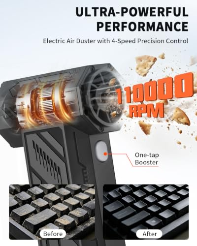 Compressed Air Duster, 110000RPM Super Power Cordless Air Duster - color: Wt009-black