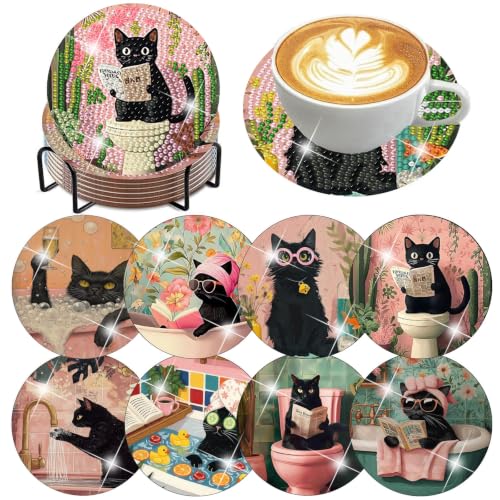 8 Pcs Cat Diamond Art Coasters Kit for Adults 4X4 Inch - color: Cat-1