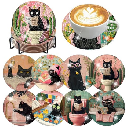 8 Pcs Cat Diamond Art Coasters Kit for Adults 4X4 Inch - color: Cat-1