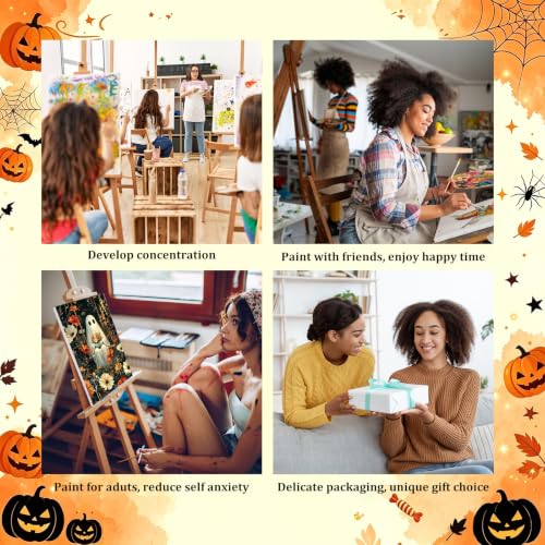 3 Pack Halloween Paint by Numbers Kit for Adults, Ghost, 8x12 inch - color: Halloween-2