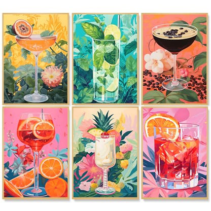 6 Pack Paint by Numbers Kit for Adults, Cocktail Drinks Canvas Painting Set - color: Cocktail-1