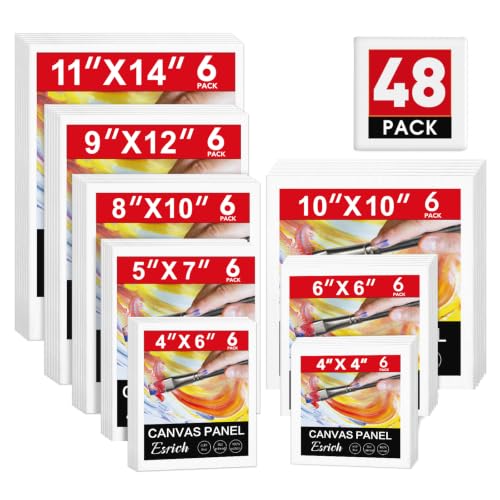 ESRICH 48 Pack Canvas Boards for Painting, Paint Canvas for Adults & Kids - size: 48 Pack(4x4 4x6 5x6 6x6 8x10 10x10 9x12 11x14)