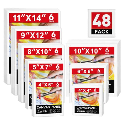 ESRICH 48 Pack Canvas Boards for Painting, Paint Canvas for Adults & Kids - size: 48 Pack(4x4 4x6 5x6 6x6 8x10 10x10 9x12 11x14)