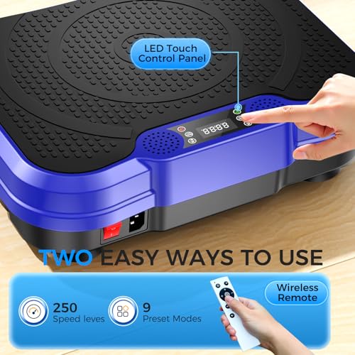 Vibration Plate Exercise Machine,Vibration Plate for Lymphatic Drainage Power Vibration Plate Machine Support 450 Lbs 250 Adjustable Speeds,Vibrating Plate Shake Plate Weight Loss - color: Blue