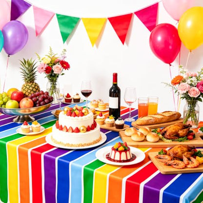 PHOGARY 3 Pack Rainbow Theme Tablecovers for Party Decoration, Disposable Plastic Rectangular Table Covers, Rainbow Parties Tablecloth Summer Beach Kids Birthday Cocktail Party Supplies