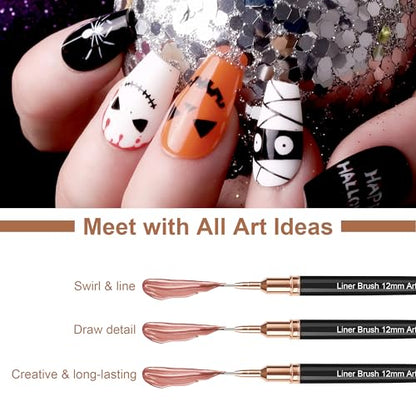 Artdone Metallic Nail Art Pens, Liner Brushes Set, 5PCS Black Nail Tools - color: Black Liner Brush Set