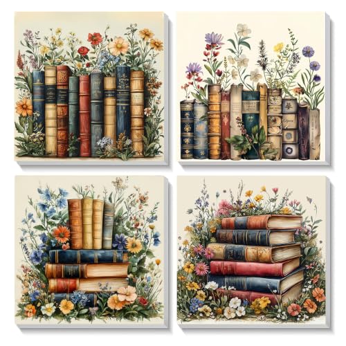 AUKELHJ 4 Pack Framed Paint by Numbers Kit for Adults, Book, 8x8 inch - color: 07-Book